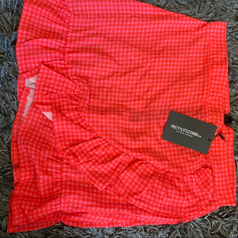 pink gingham frill hem wrap skirt